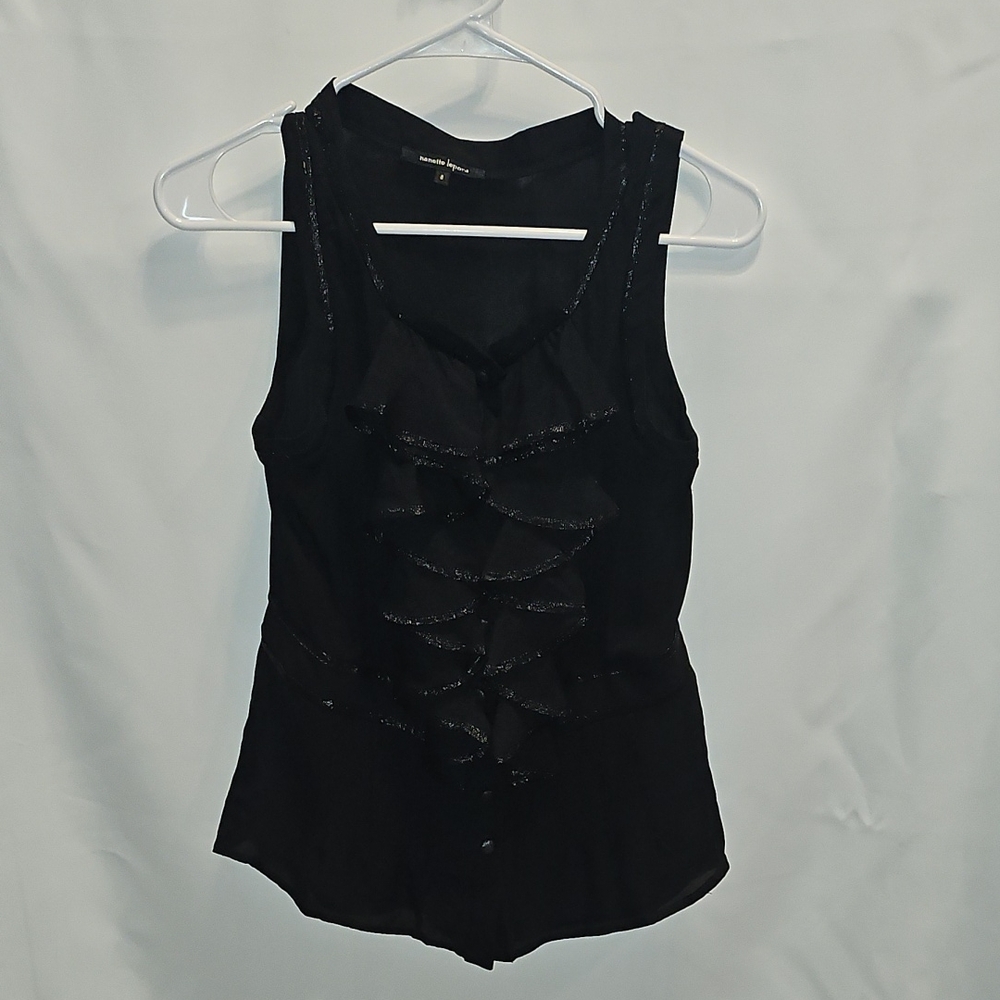 Nanette Lepore Black Sleeveless Ruffle Top